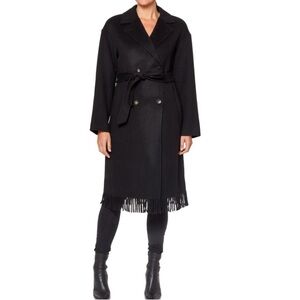 Vince Camuto, , Belted Fringe Wool Blend Peacoat M/L NWT